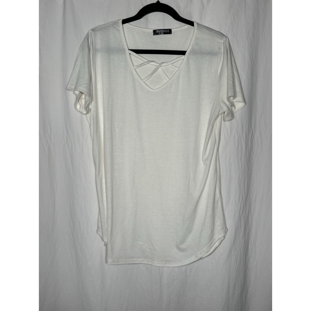 Trendimax Women's Casual Solid Criss Cross V-Neck T-Shirt XL J15